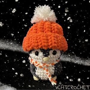 Crochet Penguin with Orange Hat